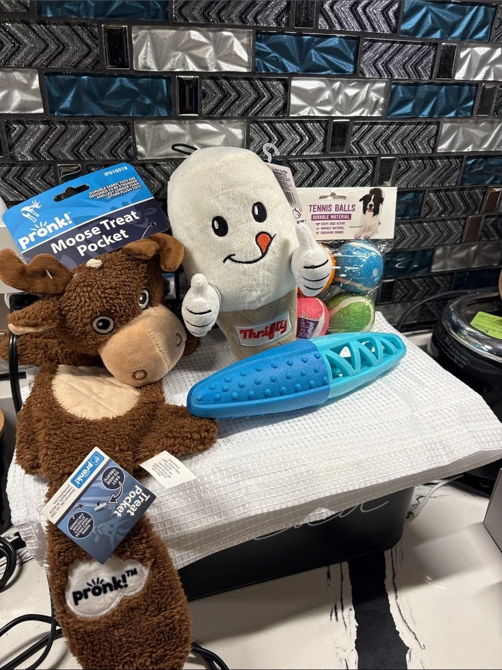 Plush Moose & Ghost Dog Toy Bundle with Blue Rubber Chew